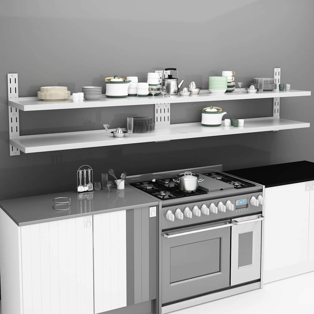 Mensole sospese con 2 ripiani, 2 pezzi, in acciaio inox, 300 x 30 cm, per cucina, bagno, soggiorno, camera da letto, organizer con supporto invisibile e altezza di montaggio regolabile