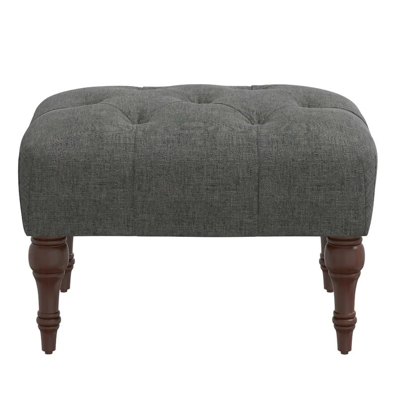 Image of Decorvatsa Tufted Ottoman Bench with Wooden Legs | Upholstered Linen Footstool Seating for Living Room Bedroom Entryway | Compact Accent Bench Stool | Classic Button Tufted Design | Charcoal Grey