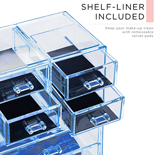Image of Sorbus Acrylic Makeup Organizer Set, 7-Drawer Vanity & Countertop Cosmetic Storage with Small & Wide Compartments, Blue Brilliance Makeup Storage for Brushes, Jewelry - Holiday Gift for Women & Teens