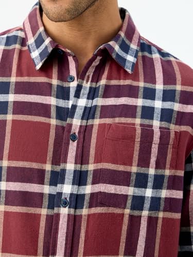 Image of The Souled Store Plaid: Black /Blue /Red Checks Long Sleeve Collared Neck Button Down Cotton Relaxed Fit Shirts for Men and Boys - Classic and Casual Wardrobe Essentials