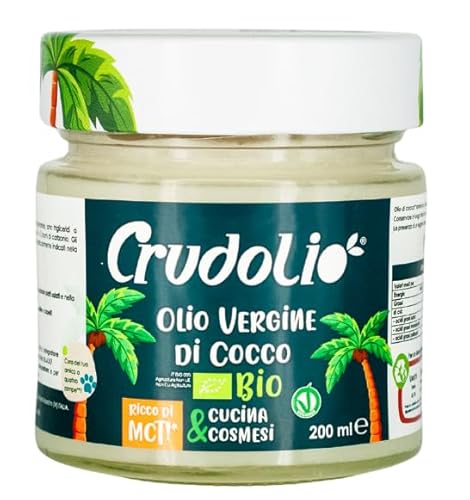 CRUDOLIO - Olio Di Cocco Vergine Bio 200ml. | Spremuto a freddo | Crudo, puro e 100% naturale | Keto | Vegan | MCT