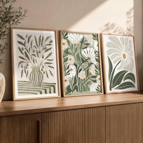 Image of kotart Aesthetic Boho Floral Art Home Decoration Painting | Floral Paintings With Frame For Living Room Bed Room Hotel Wall Decor Digital Reprint Set of 3 (19X25 inch)