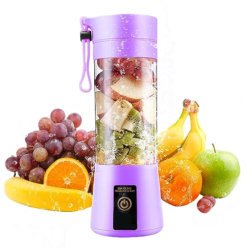 Hesitroad Portable Electric Juicer Cup,380ml Electric Blender USB 4-Blade Electric Fruit Extractor Juice Blender Rechargeable Personal Size Juicer for Travel Sports Kitchen Office Outdoors Purple -  64804648040623218A