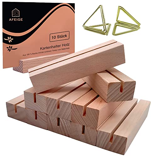 10 Stück Kartenhalter Holz ● Tischkartenhalter Holz ● Kartenhalter Holz ● Tischkarte Inhaber als Fotohalter holz,Menükartenhalter und Kartenständer. (10cm x 3cm x 2cm) Cover