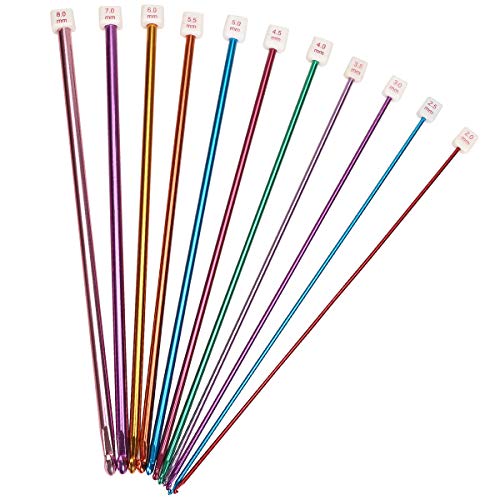 Juego de agujas de tejer de aluminio, 11 piezas, multicolor, 2 mm...