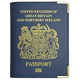 Cartera de viaje para pasaporte británico, funda de pasaporte premium para viajes seguros y organizados, esquinas protectoras doradas