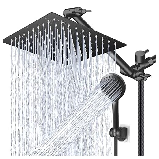 High/Low Pressure Water Rain Shower Head with 11 Inch Adjustable Extension Arm and 5 Settings Handheld Shower Head Combo,Powerful Shower Spray - Matte Black, 12 Inch