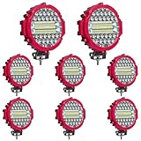 Round LED Off Road Lights, 8PCS 7 Inch 201W Led Light Pods 21000LMS Trucks Tractor Work Light Offroad Auxiliary Fog 12 Volts Boat Lights for Snowmobile SUV RV ATV UTV Golf Snowplow Car, Red