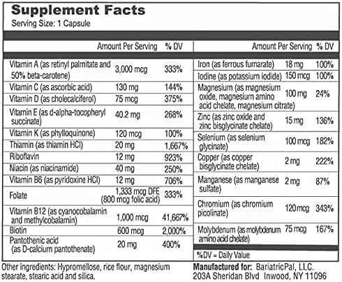 Miniatura 3 de BariatricPal - Paquete de vitaminas bariátricas de 30 días (1 por día), cápsula con 18 mg de hierro y citrato de calcio suave masticable 500 mg con