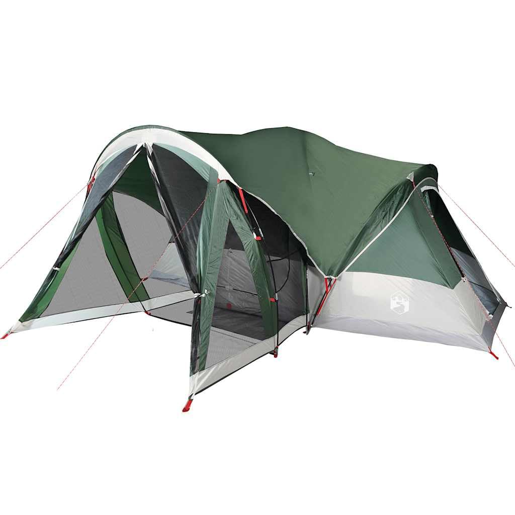 Tenda familiare tipi per 8 persone, grande tenda da campeggio con 2 cabine letto e tenda, tenda leggera per gruppi, poliestere grigio e arancione, 490 x 459 x 196 cm