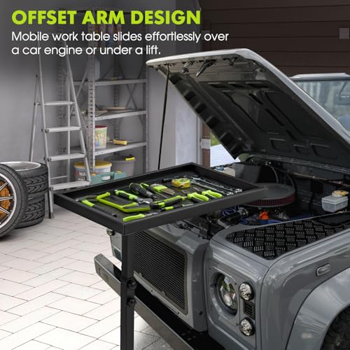 Adjustable Work Table with Wheels, Mechanic Rolling Tool Tray Table for Garage Repair Shops DIY, 220LBS Capacity Mobile Heavy Duty Steel Tool Cart (Black) - Image 6