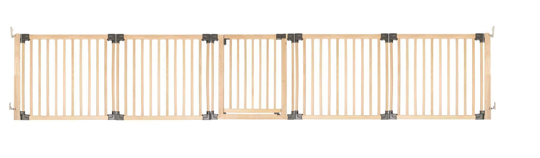 Safetots Natural Wooden Multi Panel Room Divider, Up To 416Cm, Wood, 76Cm Tall, Multi Panel Flexible Room Barrier, Room Divider With Door For Baby And Toddler, Easy Installation