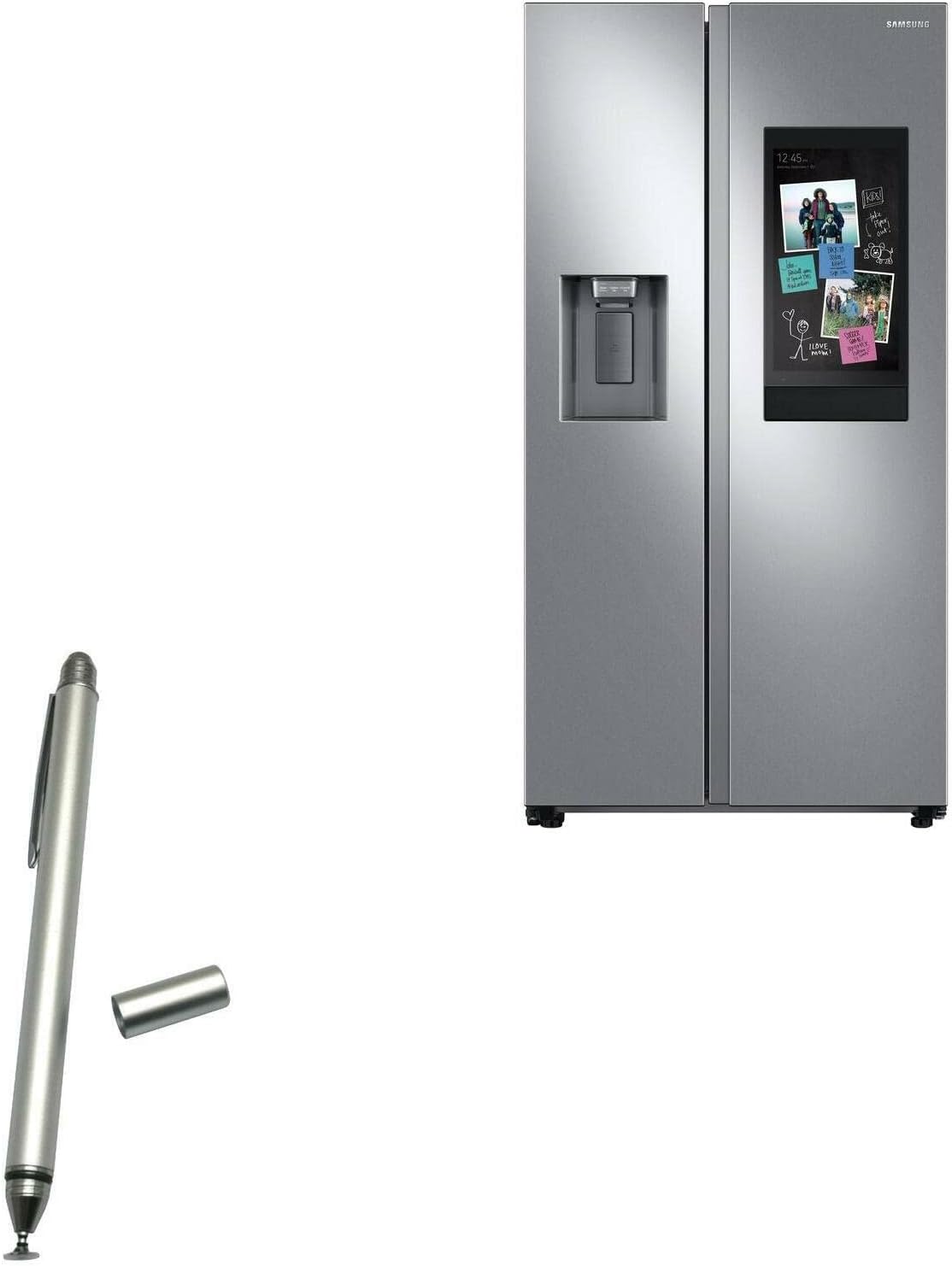 BoxWave Stylus Pen Compatible with Samsung Family Hub Refrigerator with Generic (Non-AKG) Speaker - DualTip Capacitive Stylus, Fiber Tip Disc Tip Capacitive Stylus Pen - Metallic Silver