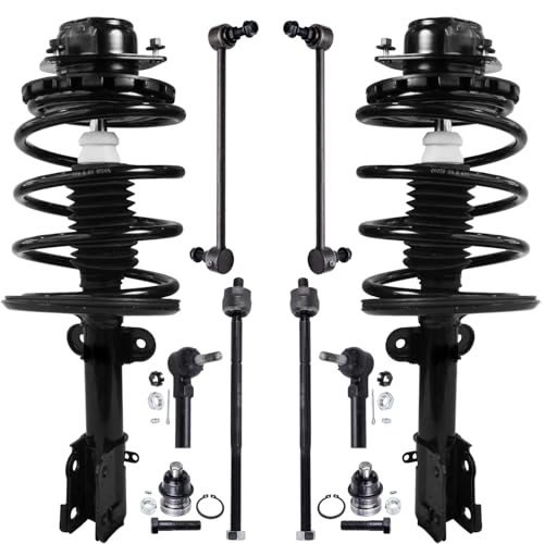 Image of Detroit Axle - Front Struts Kit for 2000 Chrysler Grand Voyager 1996-2000 Town & Country Dodge Plymouth Grand Caravan Voyager 2 Struts Coil Spring 2 Lower Ball Joint 2 Sway Bars 4 Tie Rods Replacement