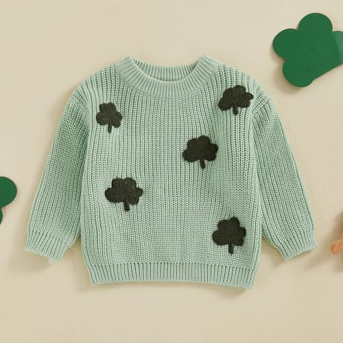 Baby Boy Girl Cute Long Sleeve Crew Neck Clover Embroidery Sweater Toddler St Patricks Day Outfit2