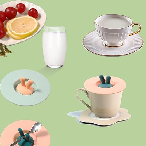 Miniatura 6 de Paquete de 3 tapas de silicona para tazas, tazas de té, tapas de taza de taza de taza de café de grado alimenticio con orejas de conejo