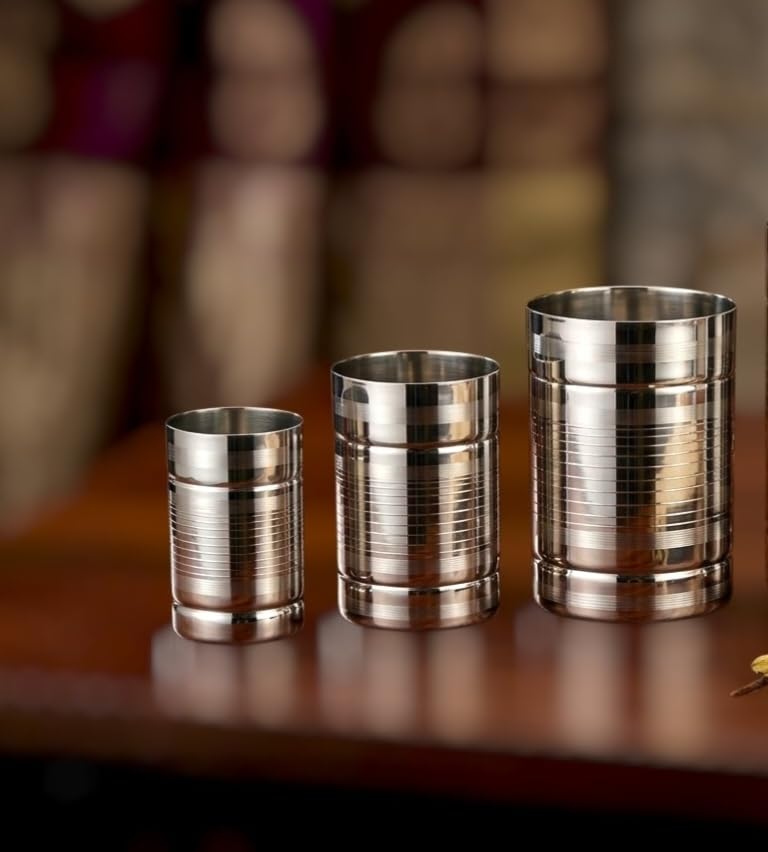 Madhura eStores Traditional Measuring Padi/Cup/Uzhakku/Nira para/Changazhi/Vessel for Rice Padi and Grains/Pack of 3 (500 ML + 250 ml +125 ml) (Stainless Steel)-image-1