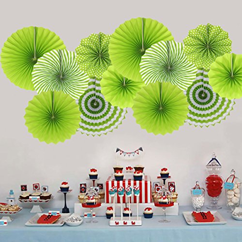 Adlkgg Party Hanging Paper Fans Set, Green Round Pattern Paper Garlands Decoration For Birthday Wedding Graduation Events Accessories, Set Of 6 #TOP3