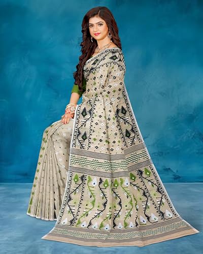 Image of Mayabi Women's Dhakai Jamdani Cotton Silk Saree Traditional Bengali Tant Korat Work, Without Blouse Piece