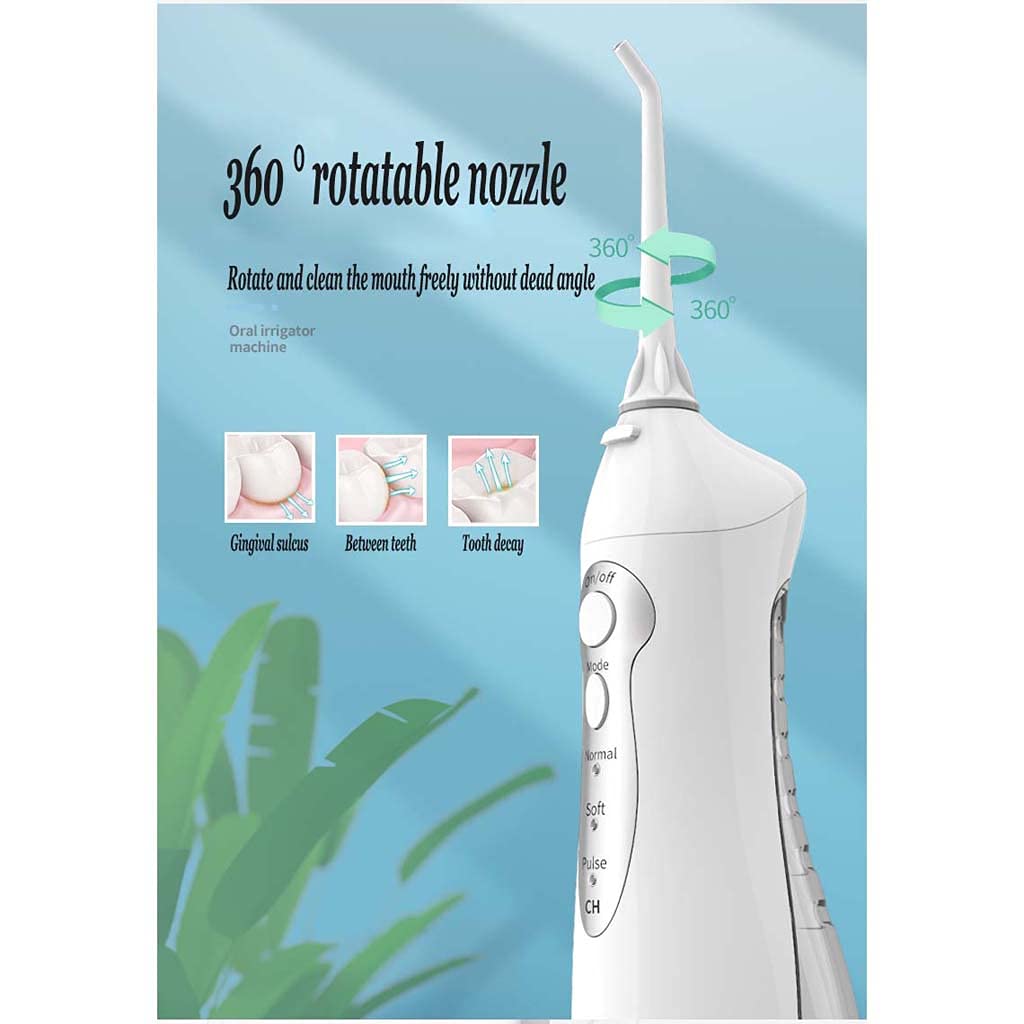 TJH Irrigatore Orale Dentale Cordless Professionale Flosser dell'Acqua, 6 Punte di Getto, 150 ML Portatile e Ricaricabile IPX7 Impermeabile 3 modalità Flosser dell'Acqua per la casa, Bretelle