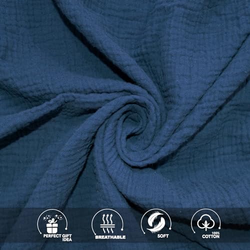 Image of Ultra Soft Muslin Crib Sheets for Baby, Premium Breathable Organic Cotton Crib Fitted Sheet for 52''x28''Standard Crib and Toddler Mattress,Grey&Navy Blue