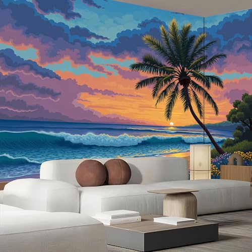 Poster géant mural 3D plage tropicale turquoise pour salon - 4