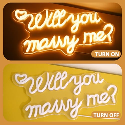 Image of Will You Marry Me Neon Sign for Wall Decor, LED Hanging Proposal Wedding Party Engagement Neon Light Signs, Dimmable Marry Me Light Up Signs Room Decoration USB Powered