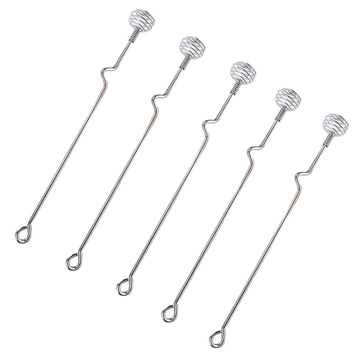 GLEAVI 1set Stainless Steel Syrup and Honey Stirring Rods Kitchen Eggbeater Dippers Easy to Clean and Use for Viscous Substances Silver Finish 5pcs