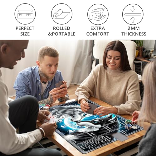 Image of for MTG Playmat with Card Storage Bag,Non-Slip Rubber Base & Smooth Surface 24x14in,Beginner-Friendly Magic Mat for Commander Deck,Black White Wolf Moon