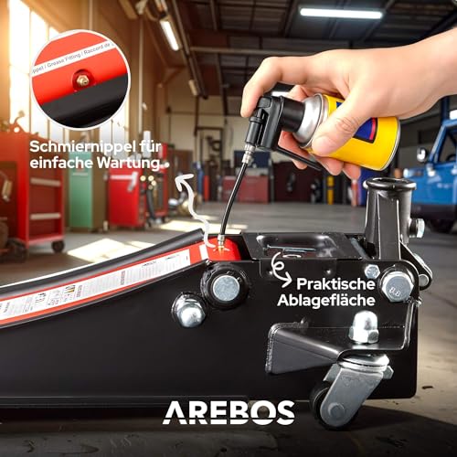 Arebos 3T Hydraulischer Rangierwagenheber flach | Unterfahrhöhe 75-505 mm | Doppelkolben | 2...