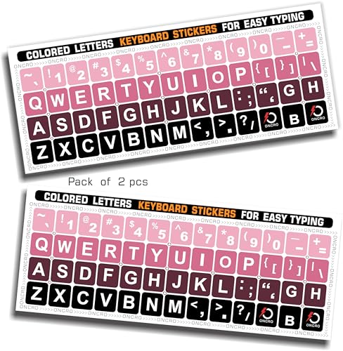Image of Pack of 2, Large English Keyboard Stickers Big Letter Alphabet Typing US English Language Replacement Stickers for Laptop PC Desktop Computer Black Lettering Water Proof (Pink Gradient)
