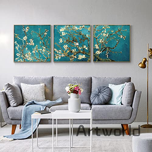 Flor de albaricoque Pintura de flores vintage Cuadro de arte de pared para el hogar Pintura en lienzo Póster e impresiones para la decoración de la sala de estar 80x80cm (32x32in) x3 Sin marco Cover