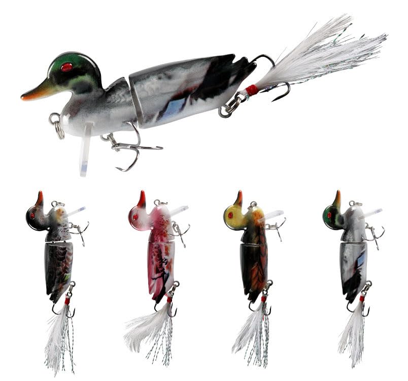 AOHRO Pack of 4 3D Topwater Suicide Duck Wakebait Bass Muskie Pike Fishing Lure
