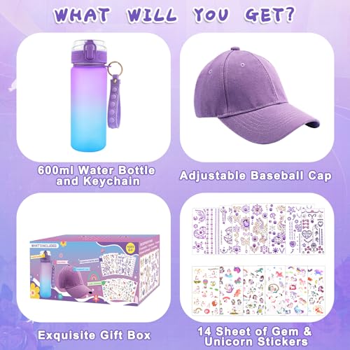 Gifts for Girls 5 6 7 8 9 10 11 12 Years Old Decorate Your Own Water Bottle and Baseball Cap Gifts for Girls Unicorn Stickers Glitter Gems Girl Water Bottle Art and Crafts Age 4-12 Childrens Day Gift - Image 2