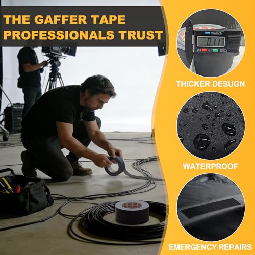 Image of 12 Pack Black Gaffers Tape, 2 Inch x 30 Yards Pro Matte Gaff Tape