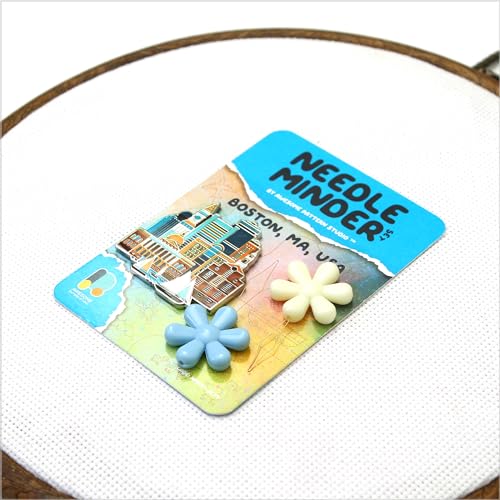 Image of Awesome Pattern Studio Needle Minder Set - Boston Magnetic Needle Minder + 2 Needle Threaders. Enamel Pin for Cross Stitch, Embroidery and Craft