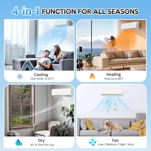 Image of 18000 BTU Mini Split Air Conditioner & Heat Pump - 230V Wall Mount Ductless Inverter AC /Heating System - 19 SEER2, Ultra Quiet, Cools & Heats 1250 Sq Ft