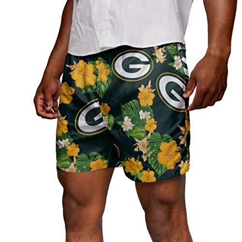 Image of FOCO Men's Team Logo Floral Hawaiian Swim Suit Trunks