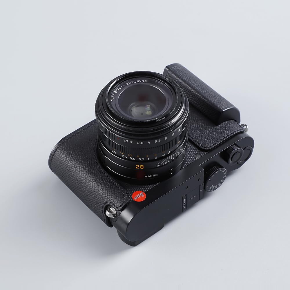 SIUTATDSH Kamera-Halbtasche für Leica Q2, Vintage-Metall, echtes Leder, Kamera-Schutzhüllen stilvoll, tragbar, stoßfest