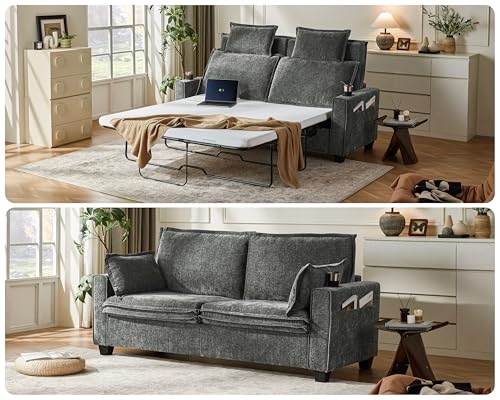 CHIC HOUSE 2-in-1 Pull-Out Sofa Bed, Convertible Chenille
