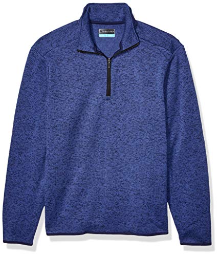 PGA TOUR Men's Standard Fleece Back Quarter Zip Sweater with Binding, Peacoat Heather, Small
