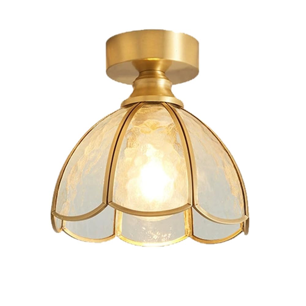 YGZPALH Gold Metal Ceiling Light, French Retro Style Entryway Stained Glass Light Fixture Small Schoolhouse Style Semi Flush Mount Ceiling Light E26 Fixtures for Bedroom Hallway Indoor Lighting