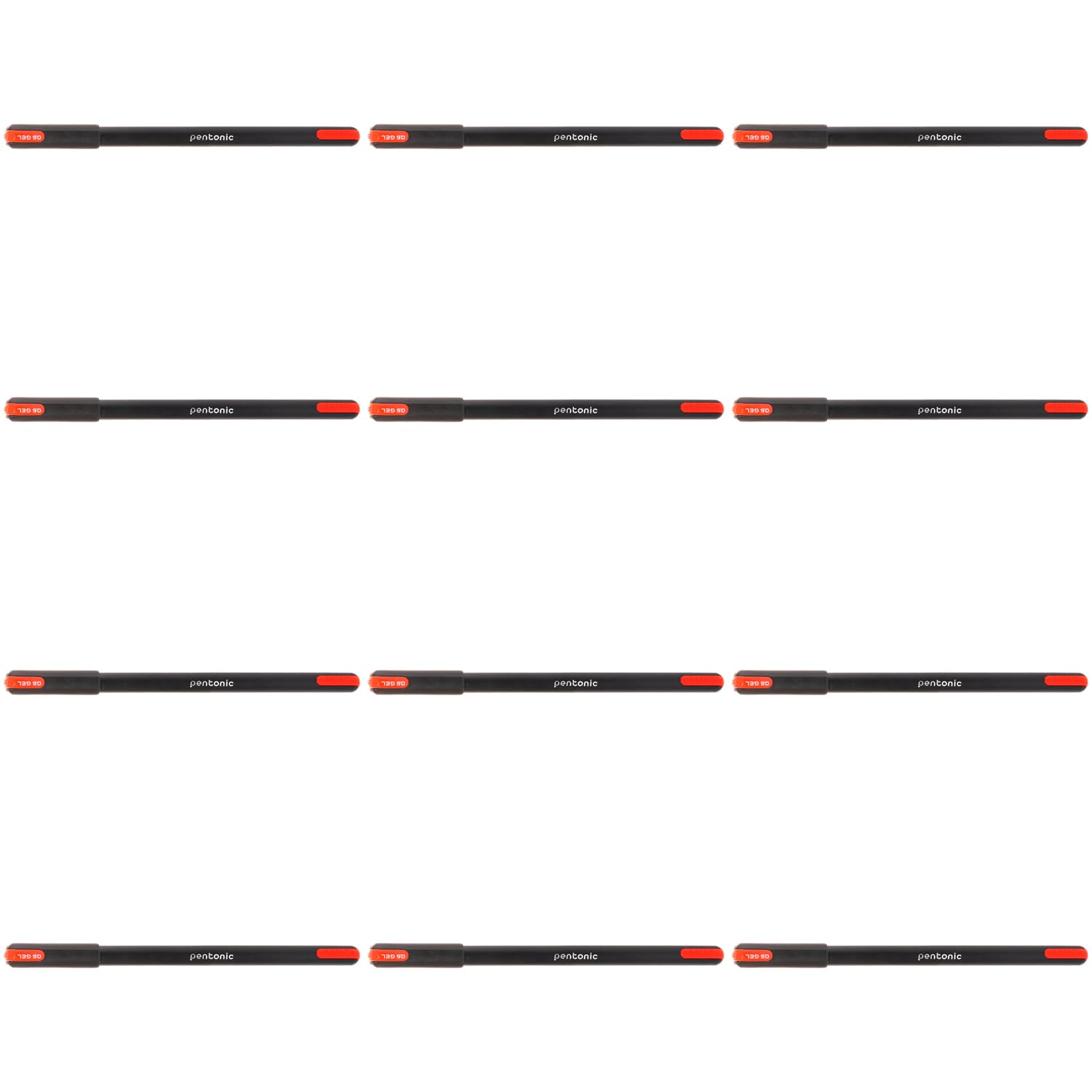 Pentonic Gel Pen Box Pack | Tip Size 0.6 mm | Click Off Mechanism With Black Matte Finish Body | Quick Dry, Waterproof Ink For Smooth Writing Experience | Red Ink, Pack Of 12