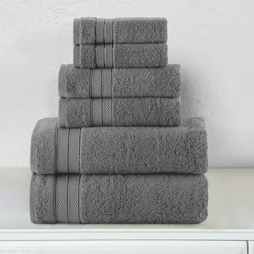 Image of Elegant Comfort Luxury 6-Piece Towel Set, Premium Soft 100% Turkish Cotton, Three Line Popcorn Design 2 Bath Towels, 2 Hand Towels and 2 Washcloths Towel Set- Quick-Drying and Absorbent, Charcoal Gray