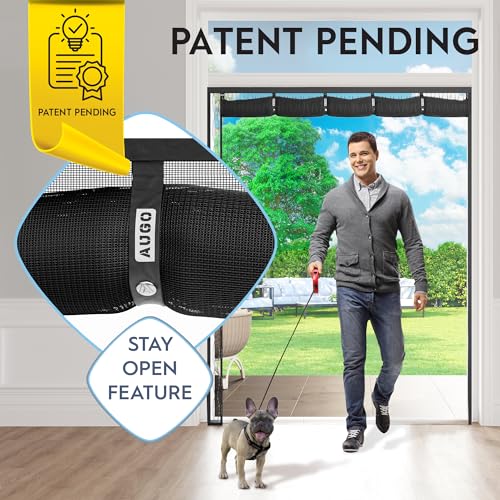 Image of AUGO Fiberglass Magnetic Screen Door Reversible Left Right Side Opening - Self Sealing, Heavy Duty, Hands Free, Keeps Bugs Out - Pet and Kid Friendly - Patent Pending Keep Open Feature - 74 inch x 81 inch