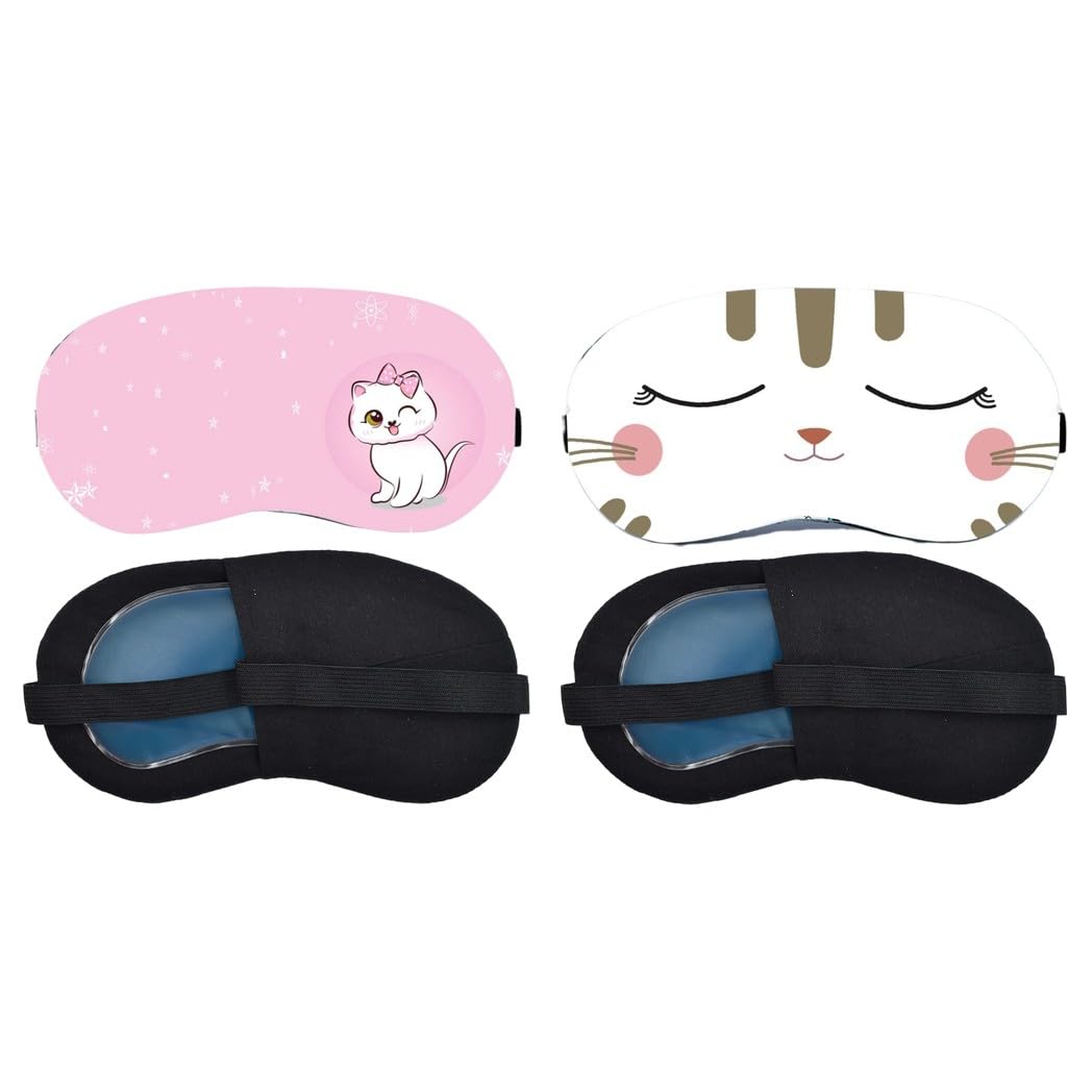 Aoxeria Pink Cute Kitten, Sleeping Bunny Face Sleeping Mask Combo, Soft Comfortable Light-Blocking Eye Cover for Women, Men & Kids, Reusable Blindfold for Night Sleep, Nap, Travel (Pack of 2)-image-49