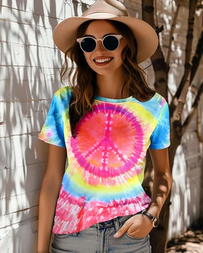 Peace Sign Love T-Shirt for Women Flower Graphic Shirt Hippie Short Sleeve 60s 70s Shirt Inspirational Tee Tops4