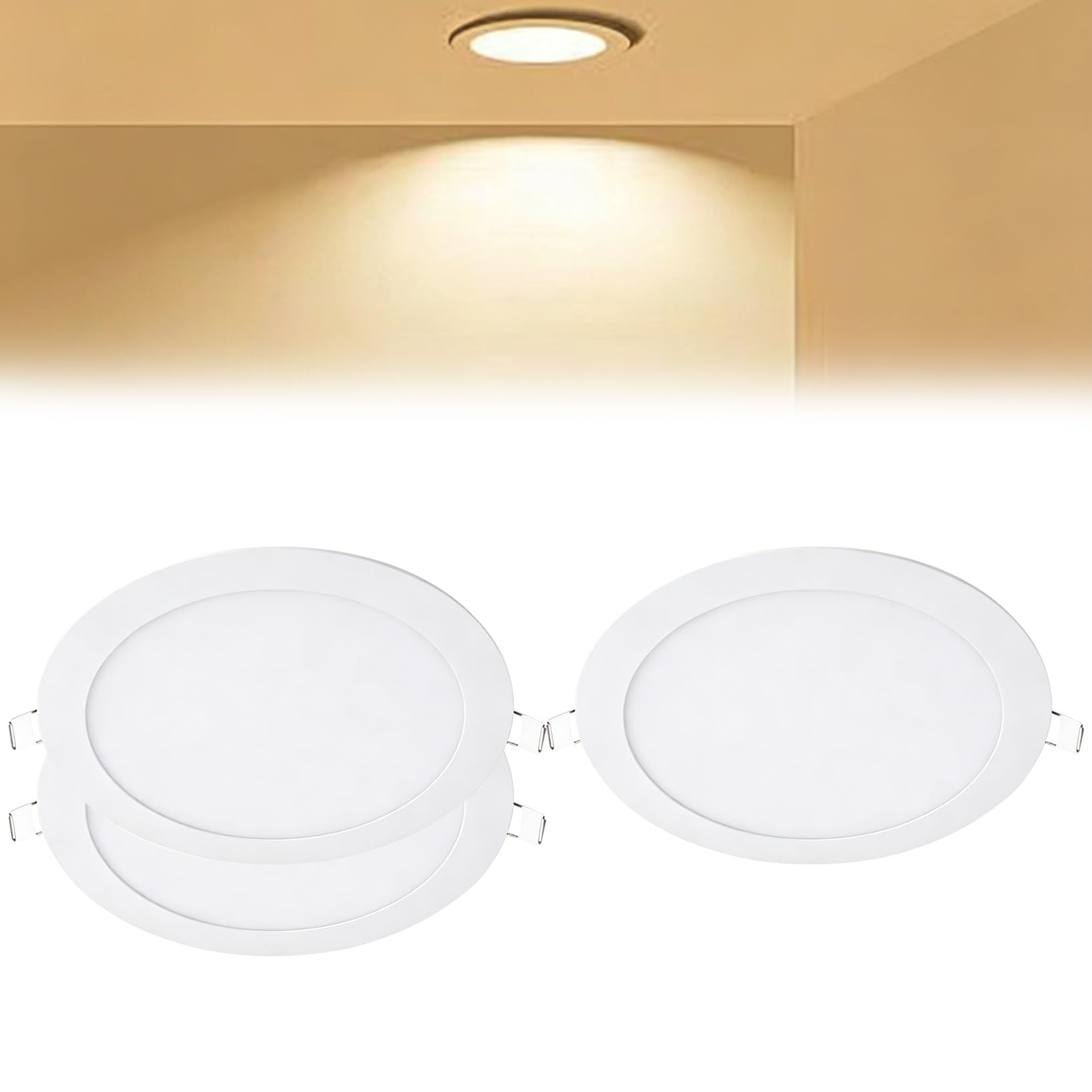 VOGHMOLD 18W Ultra Slim LED Downlight 9 inch, 3000K Recessed Ceiling Light, Cut Φ205-210mm, AC85-265V Flush Mount Spotlights Aluminum Round Panel Lights for Office Hallway, 3 Pack