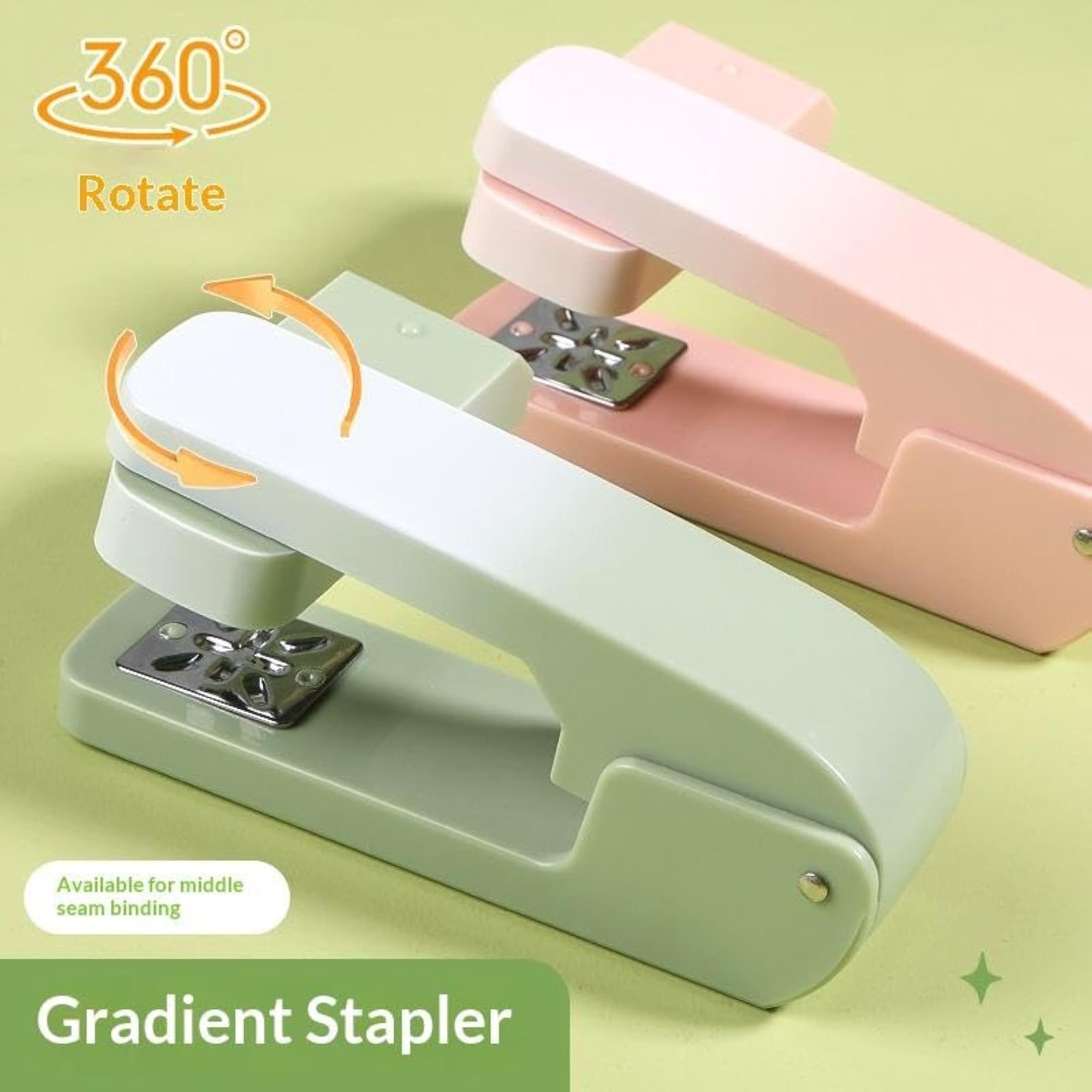 360 Degree Rotatable Stapler with 1000 Pcs Clip Pins, Adjustable Angle
