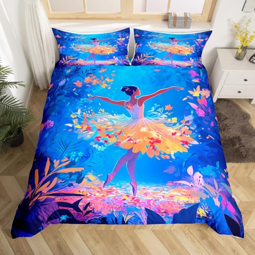 jejeloiu Kids Ballet Comforter Cover Set Toddler Size Ballerina Dancer Bedding Set for Boys Girls Yellow Blue Duvet Cover Bedspread Cover Quilt Cover,No Stuffing